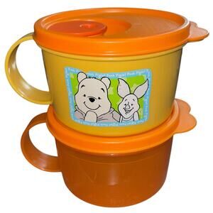 Tupperware Disney Microwave Soup Mug Winnie the Pooh Piglet 16oz 3155A Lot of 2